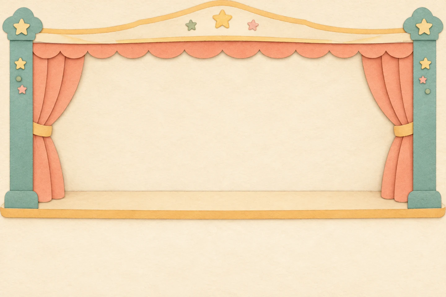 Memory’s peach-curtained paper theatre with a rabbit friend.
