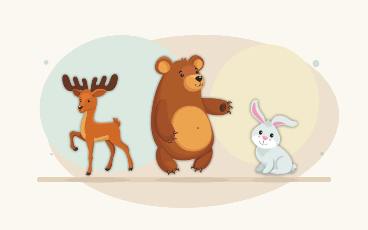 A friendly moose, bear and rabbit from Puzzle.